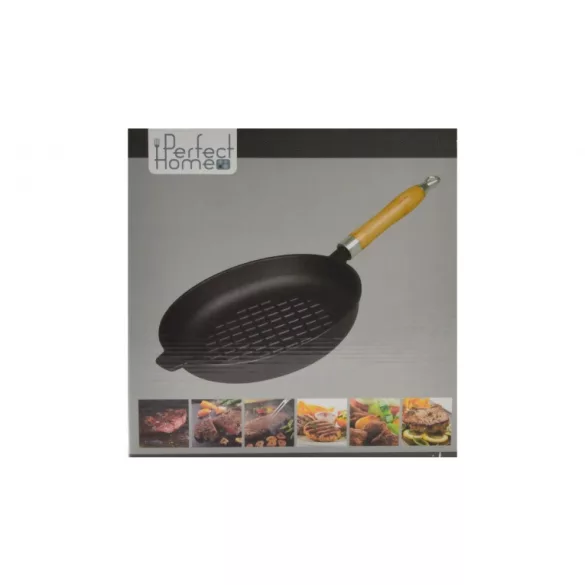 Tigaie fonta rotunda grill 24cm maner lemn