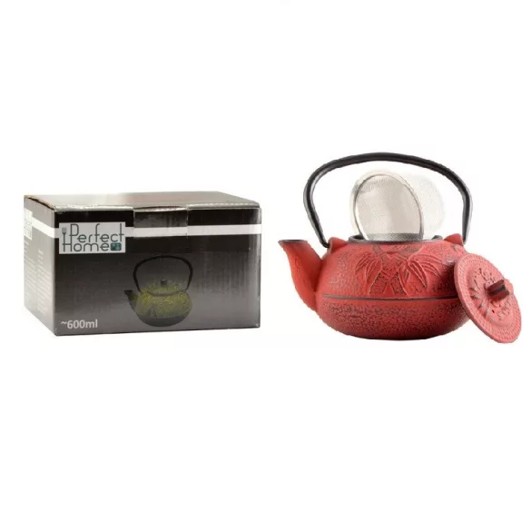 Ceainic fonta cu infuzor 600ml rosu