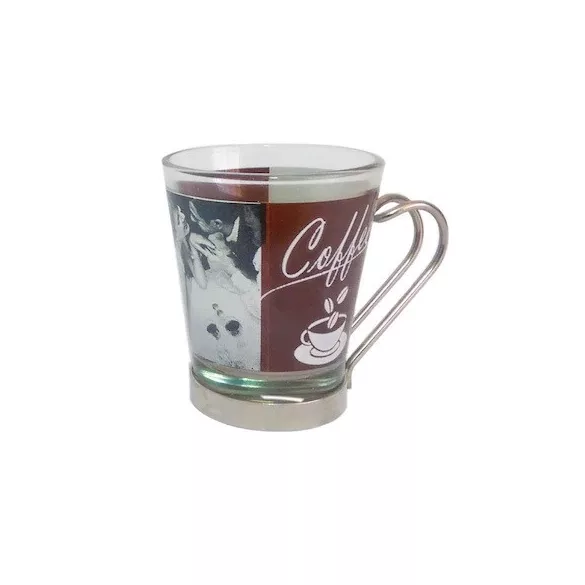 Set 3 pahare cafea cu suport si maner metalic 85ml 