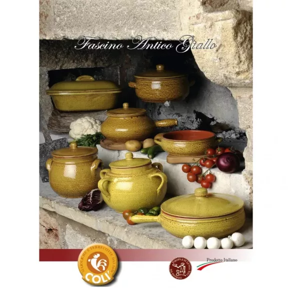 Vas ceramica termo 2 manere galben antic 14cm