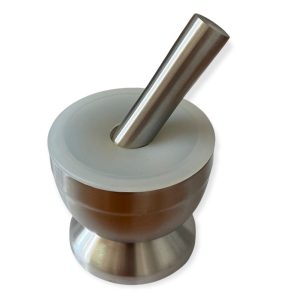 Mojar inox 10cm cu pistil si capac silicon 