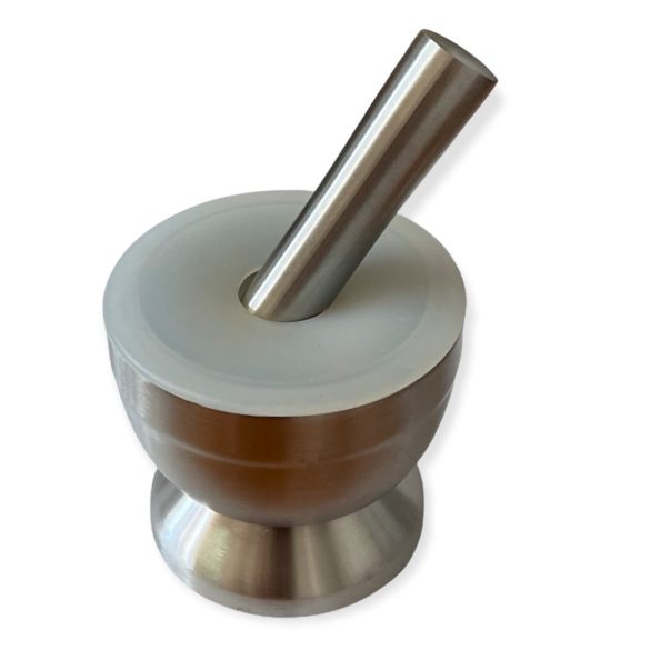 Mojar inox 10cm cu pistil si capac silicon 